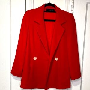 Zara Red Double-Breasted Blazer